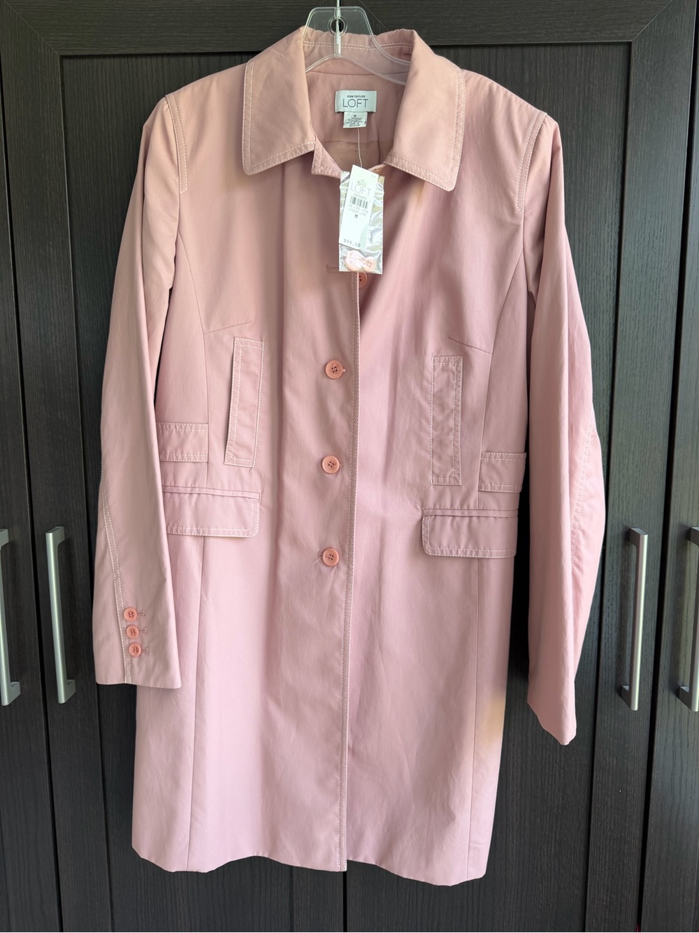 NWT LOFT Blush Pink Single-Breasted Trench Coat/ Rain Cost